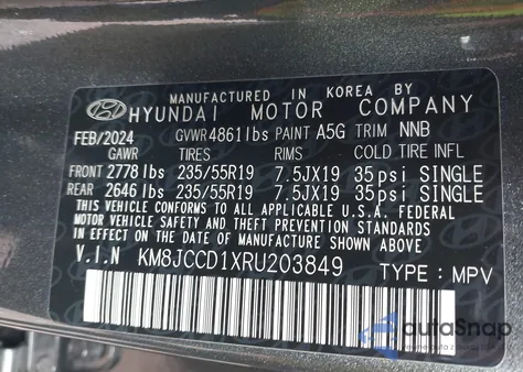 2024 Hyundai Tucson Hybrid Sel Convenience from USA, damaged, VIN KM8JCCD1XRU203849